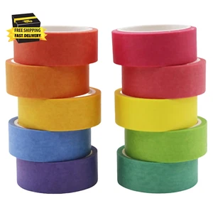 Washi Tape Set 10 Rolls - 15 Mm Colorful Decorative Tape for Bullet Journal, Pla - Picture 1 of 7