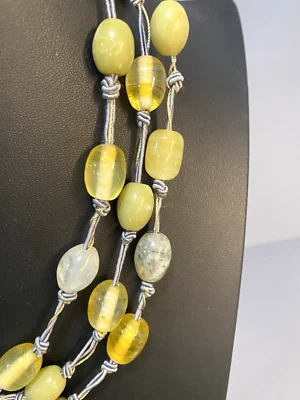 Sigrid Olsen Necklace Glass Beads Green Yellow 3 Strand Knotted - Image 1 of 4