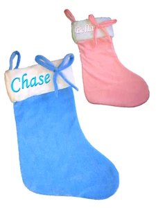 Personalised Christmas Stocking Baby Boy Girl Pink Blue Embroidered Sack Santa - Picture 1 of 11