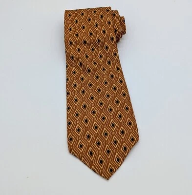 Corbata Coach para hombre 100 % seda hecha a mano patrón de diamantes dorado gris negro Foto 1 de 4