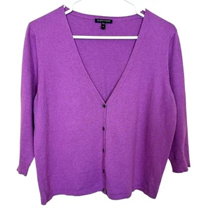 Cardigan Eileen Fisher morbido cotone/cashmere maglia scollo a V ritagliato viola medio - Foto 1 di 6
