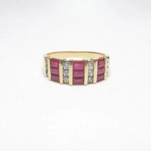 Estate 14K Yellow Gold Nine Natural Fuchsia Pink Ruby Diamond Ring 0.75 Cts - Picture 1 of 4