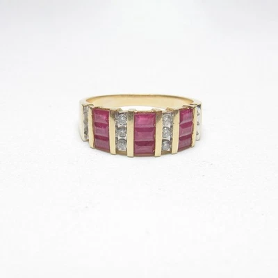 Estate 14K Yellow Gold Nine Natural Fuchsia Pink Ruby Diamond Ring 0.75 Cts - Image 1 of 4