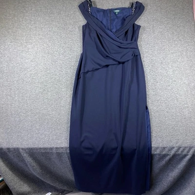 Vestido Lauren Ralph Lauren Para Mujer 14 Azul Marino Hombro Descubierto Vestido Drapeado Formal Elegante Foto 1 de 4