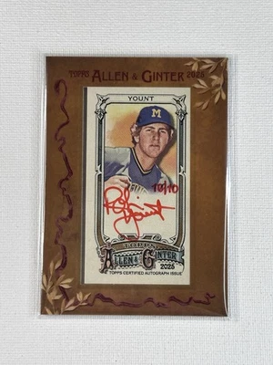 Topps Allen & Ginter 2025 ~ Robin Yount ~ Mini tinta roja enmarcada automática #’d 10/10 Foto 1 de 2