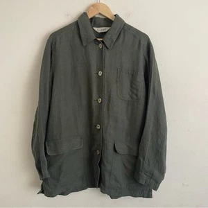 L.L.Bean Oversized Women’s Linen Blazer Olive Green Big Pockets Size M - Picture 1 of 7