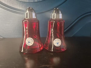 Vintage Set of 2 Dalzell Viking Glass Ruby Red Chrome Pointed Tops NEW OLD STOCK - Picture 1 of 24