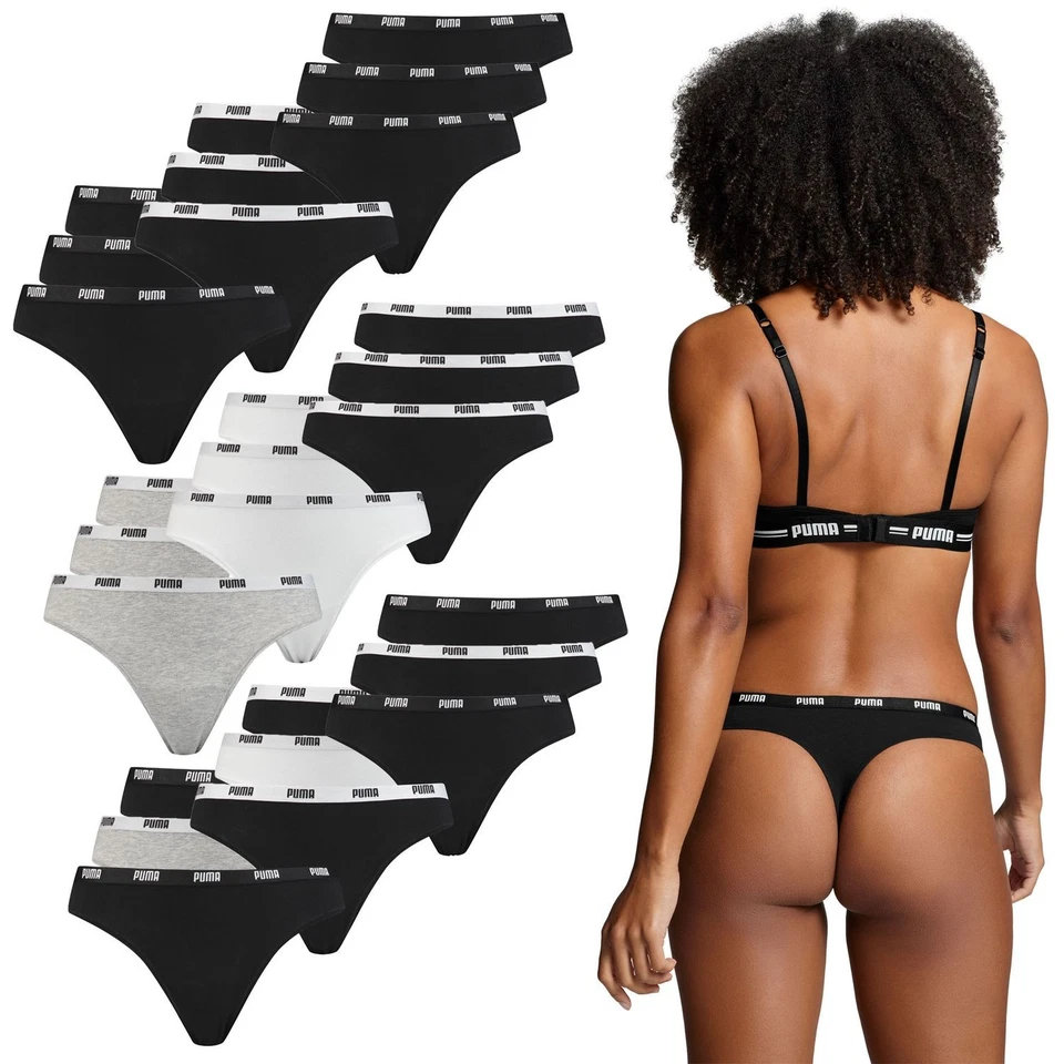 PUMA Damen Strings Unterhosen Baumwoll-Stretch weich elastisch Logobund 9 Stück - Bild 1 von 1