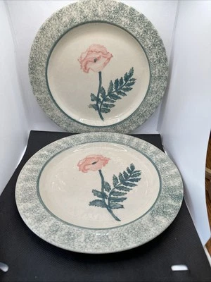 "2 platos de cena de gres de cerámica Hartstone amapola rosa 11"" poco comunes" Foto 1 de 4