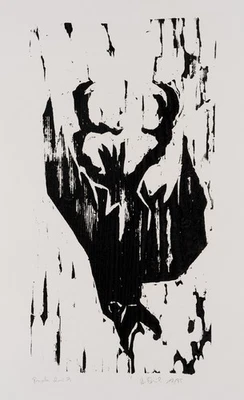 B. BIRCK (*1935), Abstrakte Drachengestalt mit Flügeln und Klauen,  1995, Holzsc - Bild 1 von 4