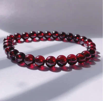 Original 6mm Red Garnet Bracelet, High Quality, Smooth, Round, Stretchable - Image 1 of 3