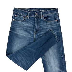 American Eagle Relaxed Straight Jeans Herren 31X30 Blau Flex Waist Y2k Denim Dunkel - Bild 1 von 9