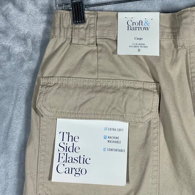 Croft & Barrow Mens Cargo Shorts Khaki Size 32 Side Elastic Waist NEW - Image 1 of 4