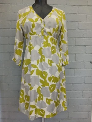 Boden Leaf Print Green & Grey Silk Dress size 14.  - Image 1 of 4