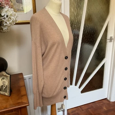 PURE COLLECTION 100% CASHMERE LONG LENGTH CARDIGAN UK 16 Pale Biscuit Brown - Image 1 of 2
