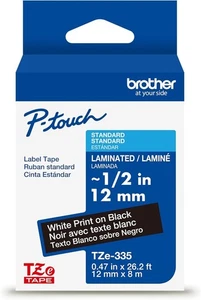 NIB Genuine Brother TZe335 Label Tape 12mm X 1/2" White Print on Black - Picture 1 of 4