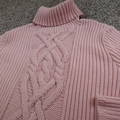 Suéter Ralph Lauren Chaps Para Mujer L Rosa Acanalado Cable Tejido Pullover Cuello Alto Foto 1 de 4