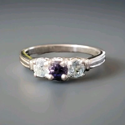 Anillo de plata de ley 925 con topacio azul y yolita natural talla 7 2574 Foto 1 de 4