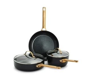 GreenPan Reserve Healthy Ceramic Nonstick 5 pc Cookware Set, Black with Gold-... - Picture 1 of 7