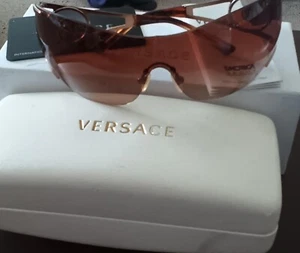 Versace Men's Aviator Shield Sunglasses Gold Frame, Brown Lens, Aviator Logo. - Picture 1 of 9