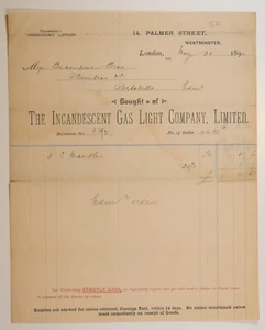 1894 Pair Invoices The Incandescent Gas Light Company London United Kingdom UK - Bild 1 von 2