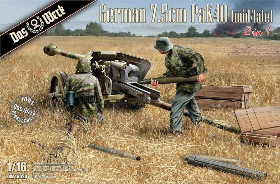 DAS WERK GERMAN 7.5cm PAK 40 MID/LATE 2 IN 1  DW16020 1:16 - Immagine 1 di 1