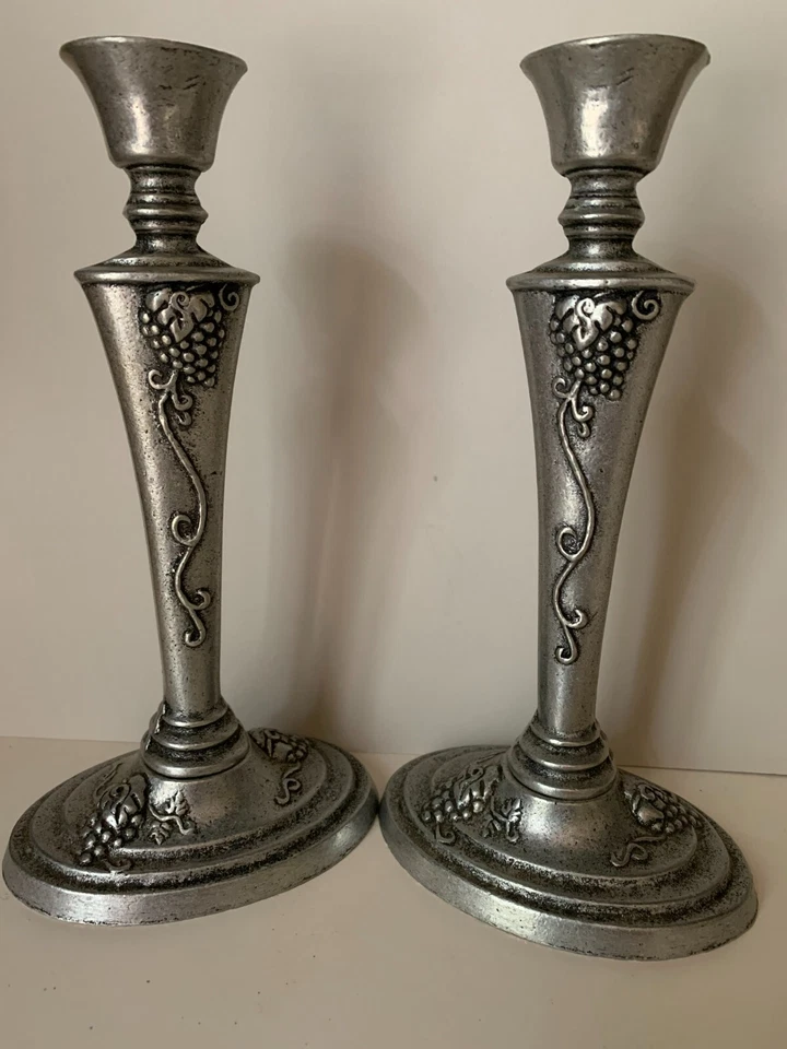 Candelabros cónicos de peltre vintage Carson Vineyard Uvas EXCELENTE Foto 1 de 1