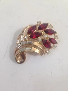 Trifari brooch vintage 1953 Alfred Philippe red ruby Rhinestones beautiful 50s - Picture 1 of 5