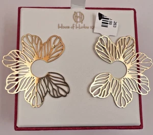 NEW House of Harlow 1960 Gold Tone Floral Earrings Large Flowers Original Box - Picture 1 of 6