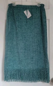 Vintage Midi Skirt Size L 12/14 Teal Blanket Fringe Native Southwestern - Picture 1 of 8
