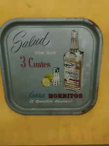Vtg 60's Rare Tequila Sauza Hornitos Tray Metal Charola  Mexico Tres  Cuates  - Picture 1 of 12