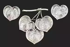 Børresen Lassen B&L Denmark Sterling X Large 3D Blätter Brosche Ohrringe 50er - Bild 1 von 10