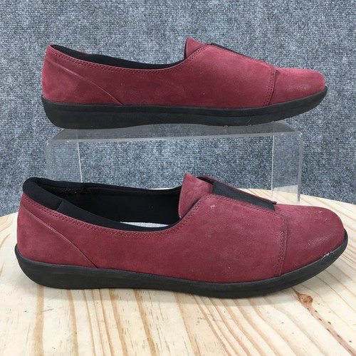 Scarpe Clarks Cloudsteppers donna 8 5 Ayla Band ballerine slip on pelle rossa casual