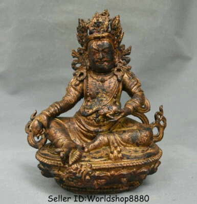 Escultura de Buda Dios Riqueza Jambhala Amarillo Cobre Budismo Tibetano Antiguo 13,6" Foto 1 de 4