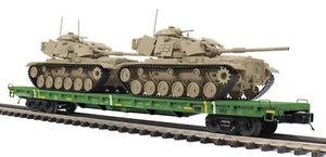 MTH 20-95471 U.S. ARMY Flatcar O Scale Premier 60’ Flat Car w/ M60 Tanks - NEW - Picture 1 of 4