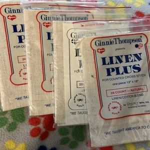 LOT ‘o 4 Ginnie Thompson LINEN PLUS Counted Cross Stitch 12"x 18" 28ct NATURAL - Picture 1 of 4