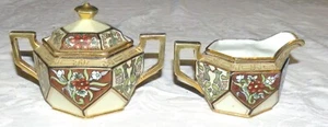 Nippon Ornate Hand-painted 6-sided Creamer & Sugar - Picture 1 of 5