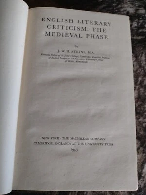 English Literary Criticism: The Medieval Phase by J.W.H. Atkins -1943 -Hardcover - Image 1 of 4