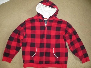 FUN Lands End red+black plaid lumberjack zip-up hooded sweatshirt boys xl 18-20 - Picture 1 of 1