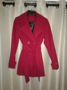Jou Jou Short Trench Coat Women's Red Jacket. Double Breasted, Lined, Belted - M - Picture 1 of 5