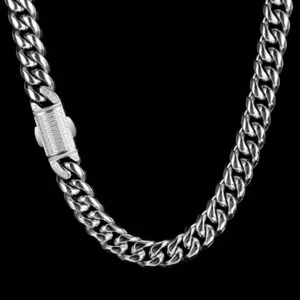 12mm All Stainless Steel  Clasp Miami Hip Hop Cuban  Necklace or Bracelet - Picture 1 of 15