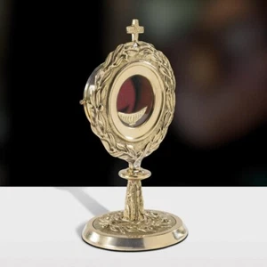 24KT Plate Church Brass Vine Embossed Monstrance with Removable Luna 11 In - Picture 1 of 5