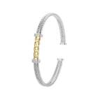 Charles Garnier 6.75" 2-Tone Sterling Silver Mesh CZ Link Station Cuff Bracelet