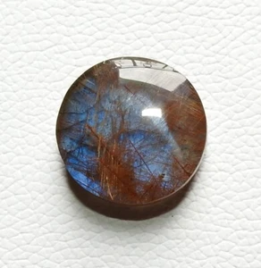77.00 LABRADORITE WITH GOLDEN RUTILATED DOUBLET ROUND CABOCHON 28X28X10 GEMSTONE - Picture 1 of 4