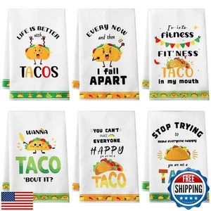 FuWeave 6 Pcs Funny Taco Kitchen Towels Taco Gifts 16 x 24 Inch Tacos Kitchen - Picture 1 of 5