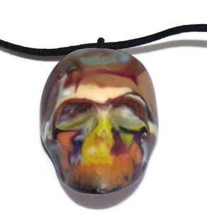 Sobral Cranio Skull Colorful Pollock Artist Made Large Pendant Necklace - Picture 1 of 8