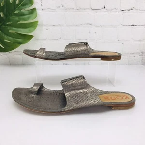 Michael Kors MK Sandals Women's 9M Metallic Gray Toe Ring Slide Flat Flip Flop - Picture 1 of 12