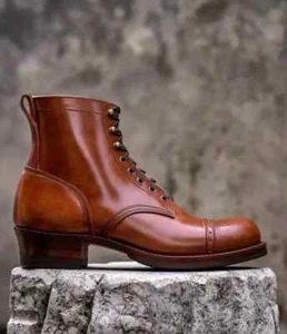 Handmade Men's Tan Genuine Leather Boots Formal Dress Office Shoes, Casual Boots - Picture 1 of 4