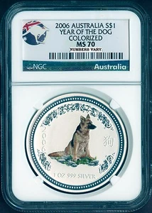 2006 P Australia Pure Silver Lunar Year Dog Colorized NGC MS 70 1 oz Coin MS70 - Picture 1 of 2