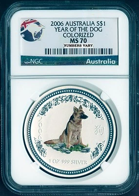 2006 P Australia Pure Silver Lunar Year Dog Colorized NGC MS 70 1 oz Coin MS70 - Image 1 of 2